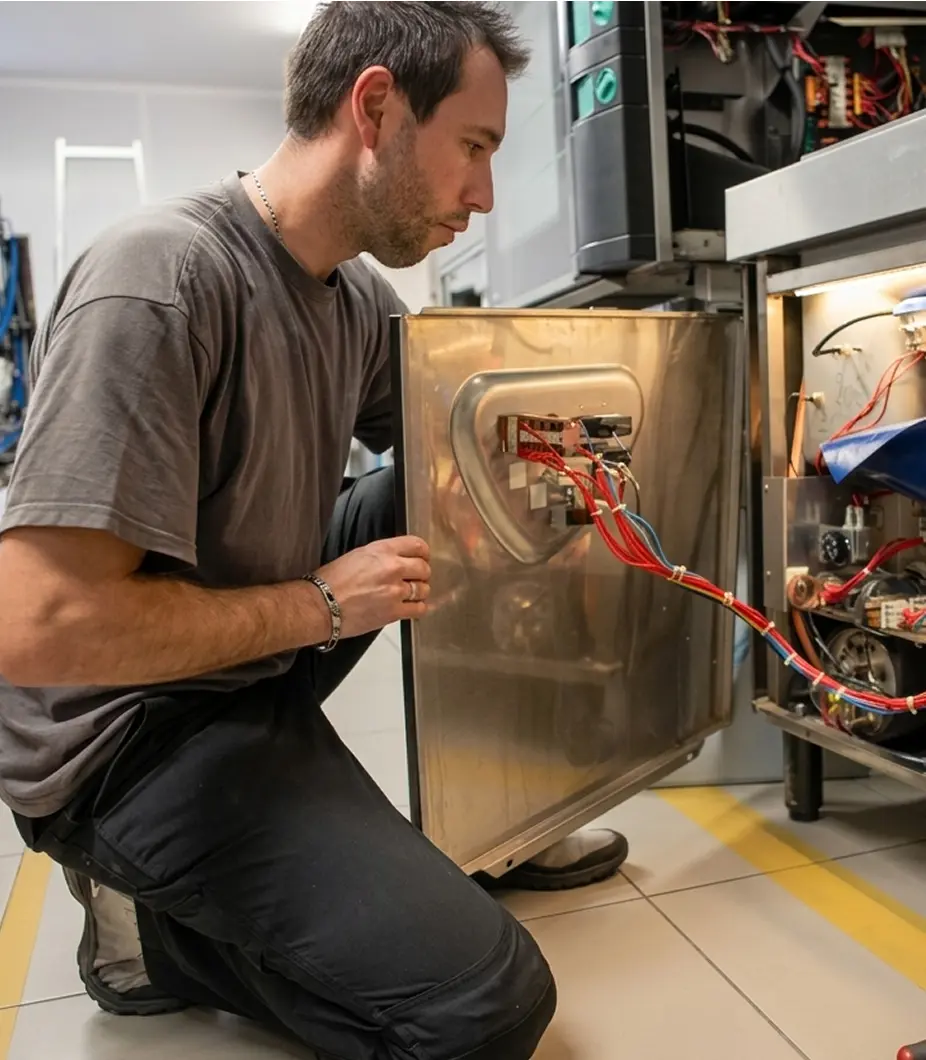 Technicien Marescol au travail sur un équipement de cuisine professionnelle